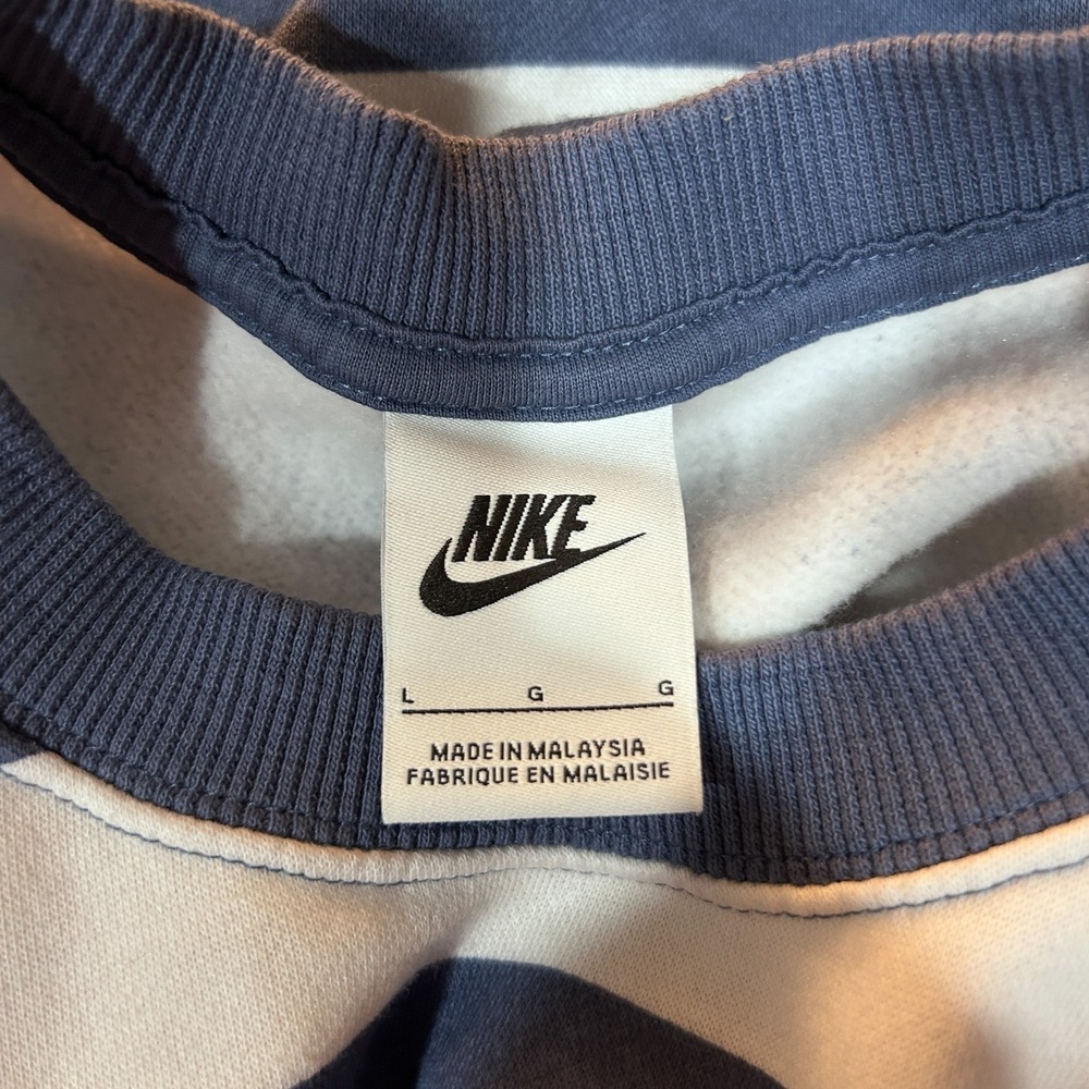 Nike Large Women's Phoenix Fleece Oversized Blue Striped Crew Boxy Preppy - Picture 9 of 14